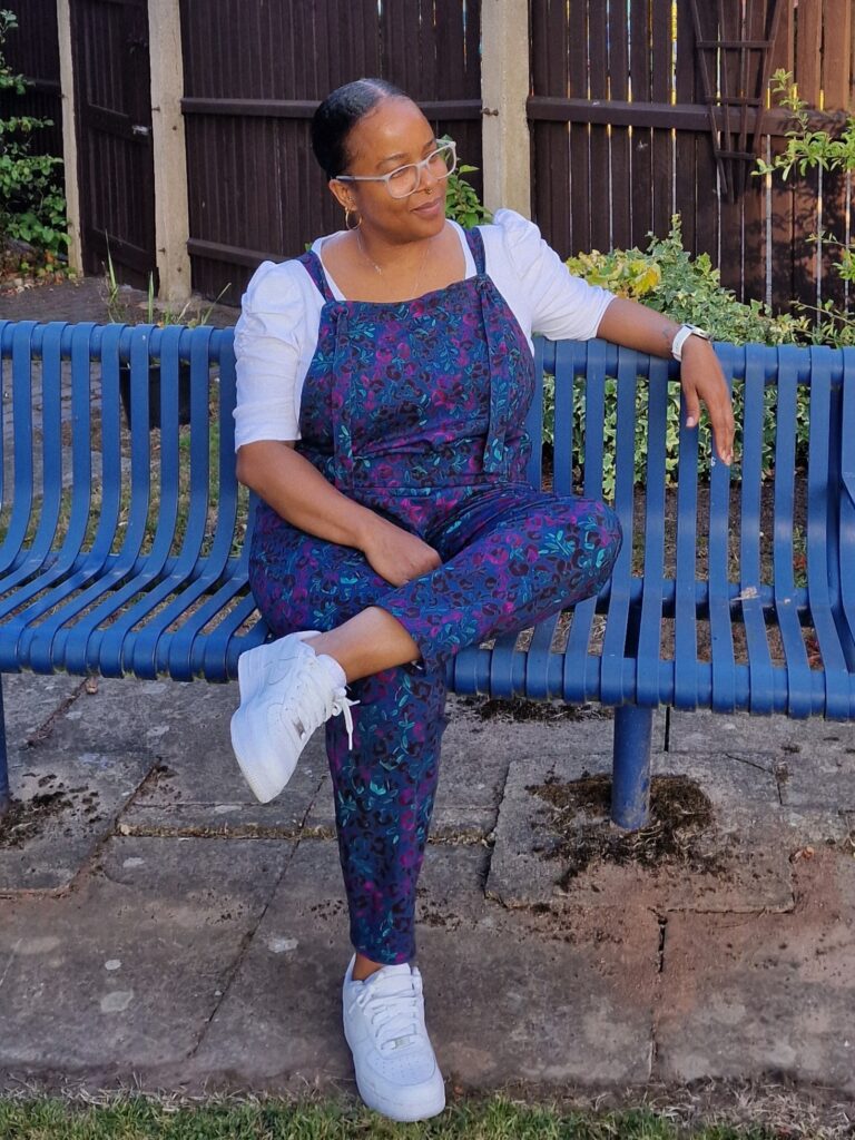 Erin Dungarees styled seated